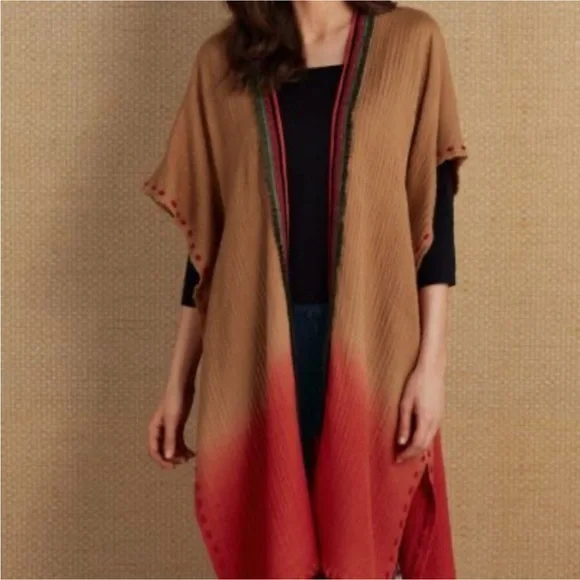 Soft Surroundings RARE Bl^nk Dip-Dyed Open Front Poncho Shawl Rubina Top - Picture 1 of 7